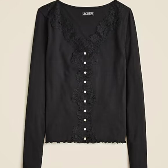 J. Crew Refined rib cardigan top with lace trim - Picture 3 of 3